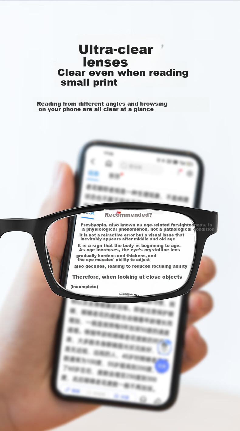 LOHO Anti-Blue Light Reading Glasses for Men, High-Definition Lenses, Fashionable Glasses for Middle-Aged And Elderly Women, Black, -3.50 Diopters 15