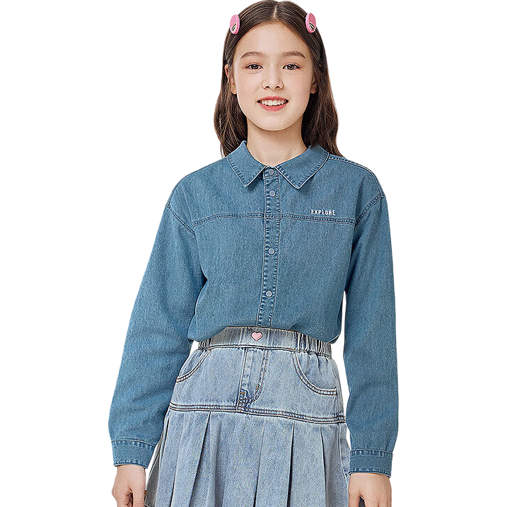 BALABALA Children's Shirt, Boys And Girls Long Sleeve, Big Kids Autumn Wear, All Cotton Denim, Fashionable Versatile, 208325102201