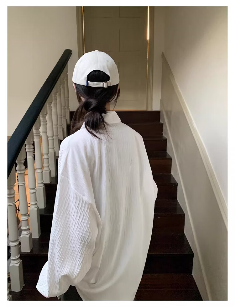 ICH MODE Textured Lazy Style Physical Sun Protection Long Sleeve Shirt Island Vacation White S 18