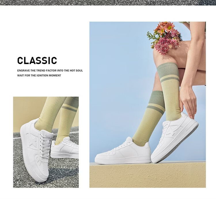 Xtep Couple Men's and Women's Sports Sneakers White Air Force One Spring Summer Mesh Breathable Lightweight Casual Shoes 32