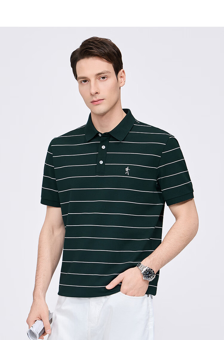DANCING WOLVES Instant Cooling Mulberry Silk Smooth Striped Short Sleeve Polo Shirt Men's Casual Top 001 Black M 20