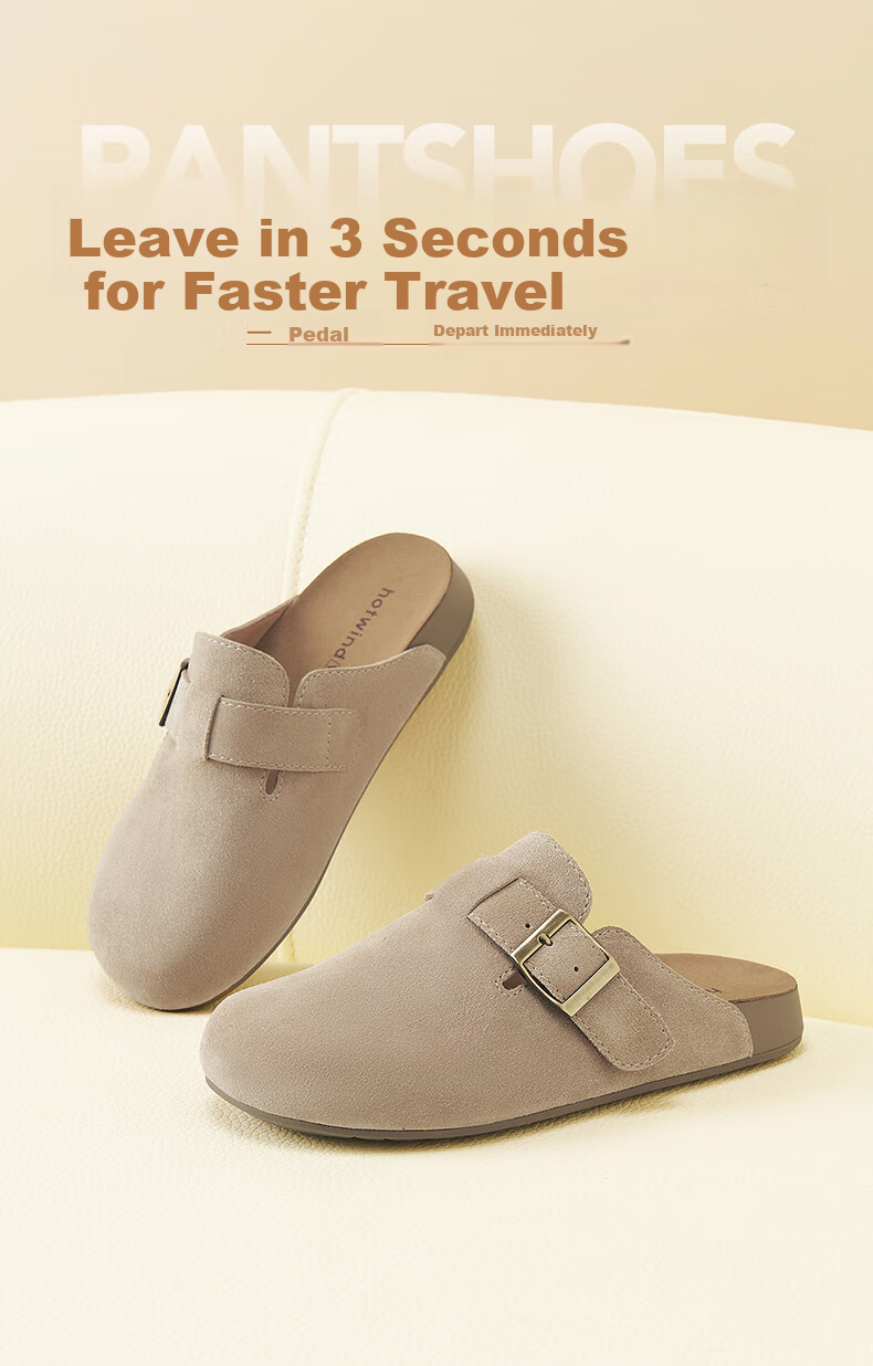 Hotwind Women's Open-Toe Birkenstock Style Slip-On Flat Shoes Casual Half Slippers Spring Autumn Vintage Versatile 2