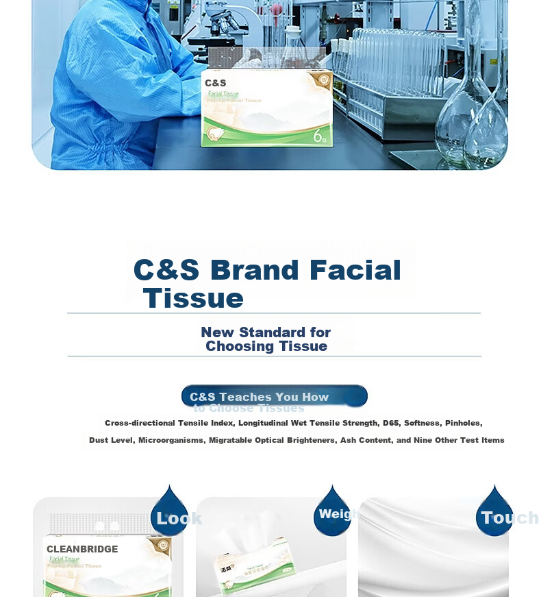 C&S 3-Ply Facial Tissues 100 Sheets x 6 Packs S Size Bulk Pack for Hotel Restaurant Commercial Home Use Napkins 8