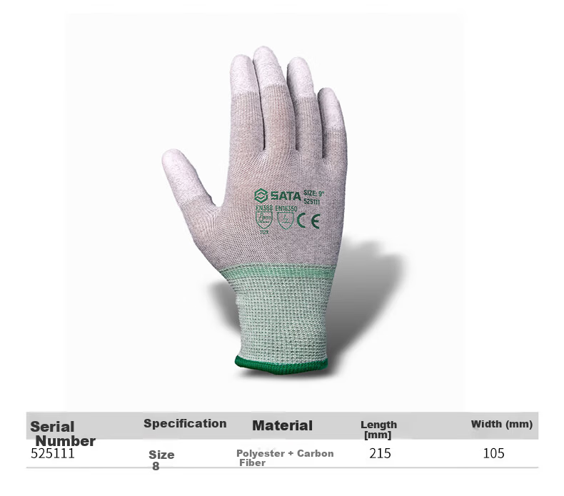 SATA 525111 Work Safety Anti-Wear Non-Slip Workshop Factory PU Coated Anti-Static Work Gloves Size 8, 12 Pairs/Pack 4