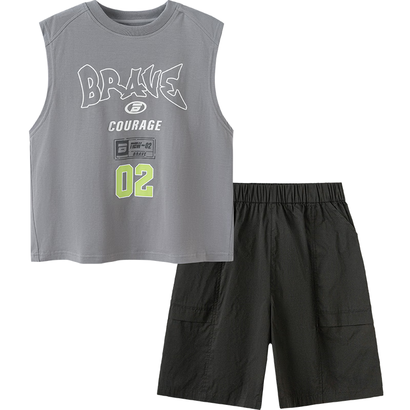 Balabala Boys' Kids' 2-Piece Set 2026 New Summer Vest and Pants Cool Comfortable Fashion Loose Fit