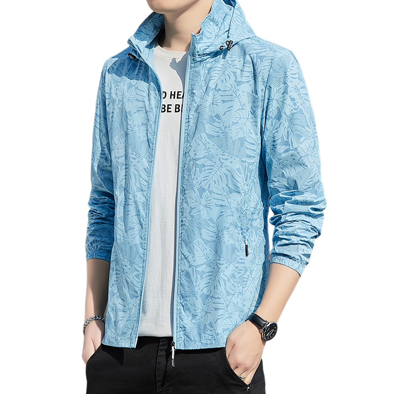 ROMON Men's Sunscreen Jacket Summer Ice Silk Cooling Quick-Dry Skin Jacket Outdoor Fishing Coat Men 2665 Sky Blue M