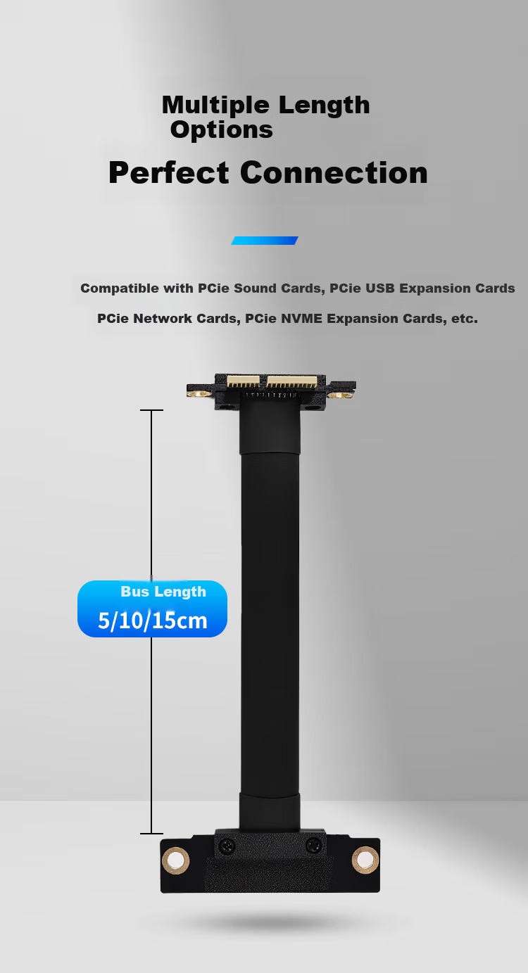 NVV PCI-E Extension Cable PCIe X1 3.0 Network Card Sound Card USB NVME Expansion Adapter 10cm Black 90-Degree Right Angle 7