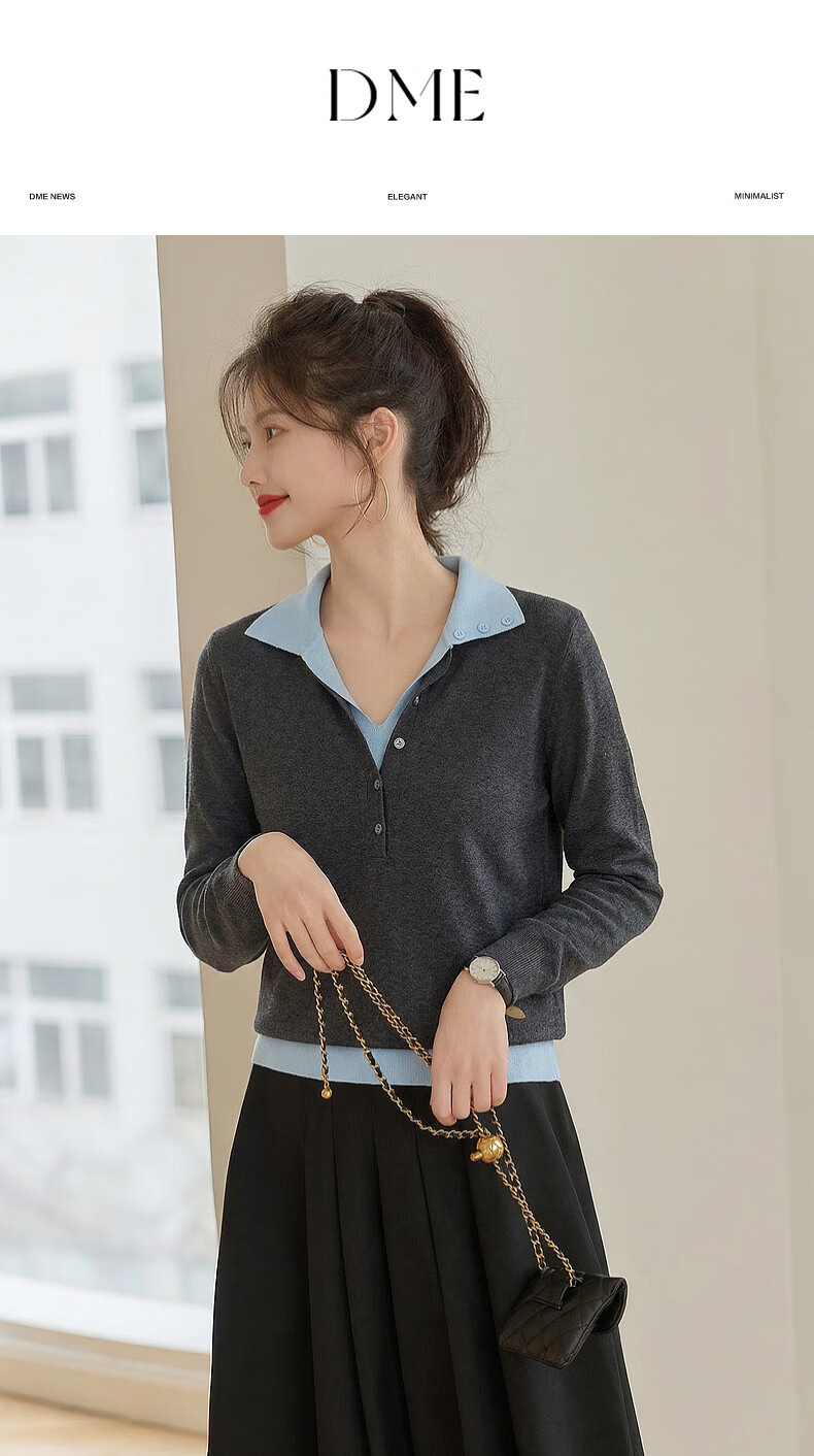 Demana Autumn Elegant Deep V Two-Piece Contrast Slimming Knit Sweater with Mulberry Silk and Wool for Women 1