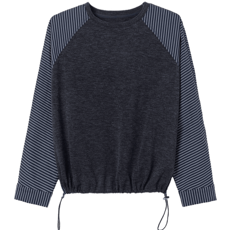 Demana [Free Relax] Autumn Simple Style Crew Neck Patchwork Striped Elastic Loose Slim Sweatshirt for Women Premium Feel