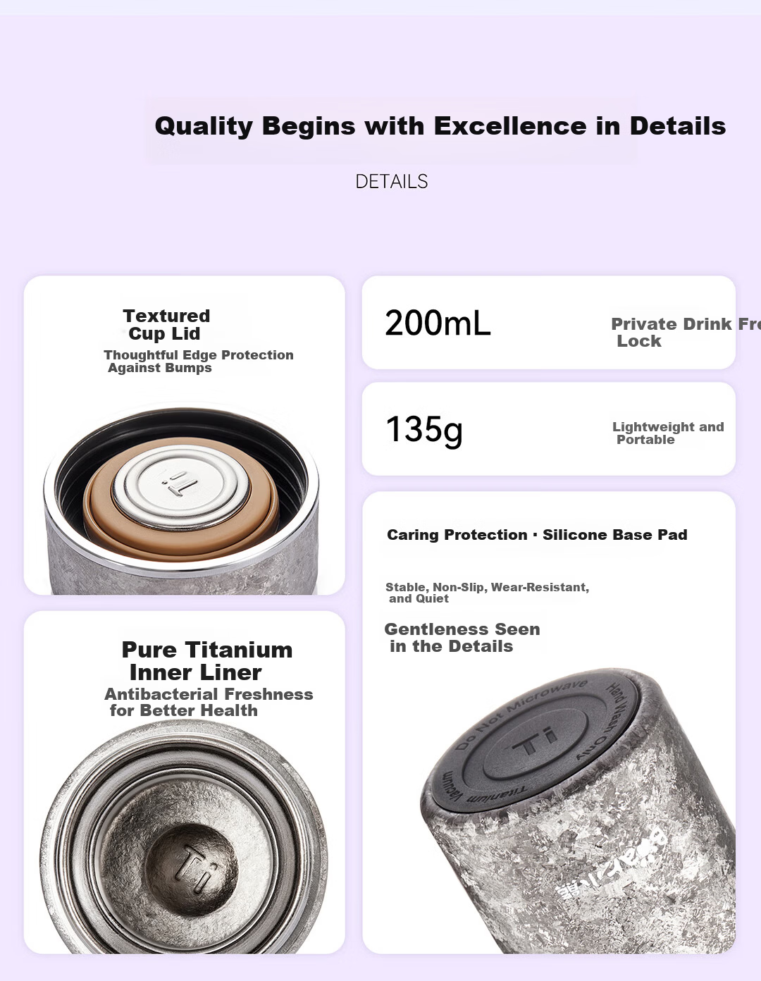 Bear Pure Titanium Insulated Lightweight Portable Water Bottle Starry Sparkle Tea Cup Small Capacity Premium Business Titanium Travel Mug Gift for Women's Day 13