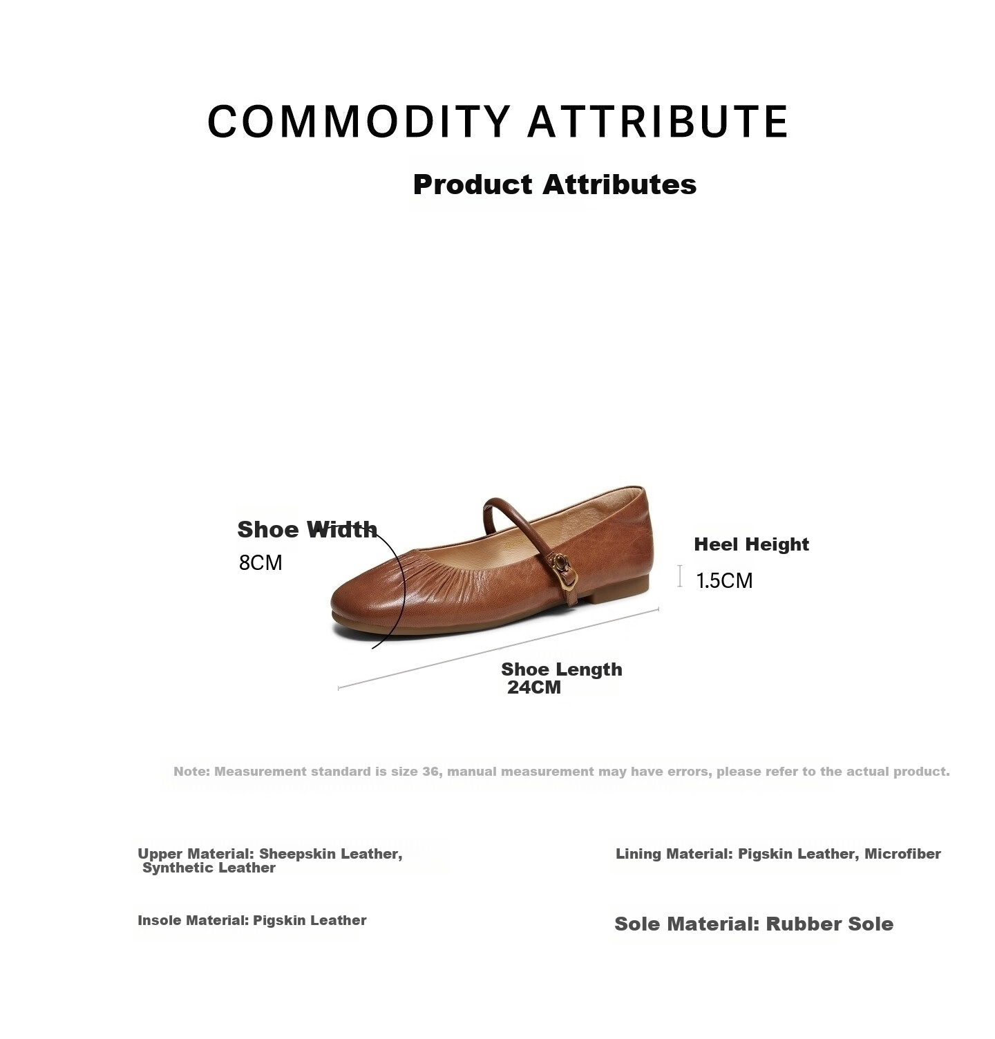 TATA Mary Jane Shoes for Women, Flat Single Shoes, Genuine Leather Casual Ballet Flats, Brown "Sheepskin", Size 38 3