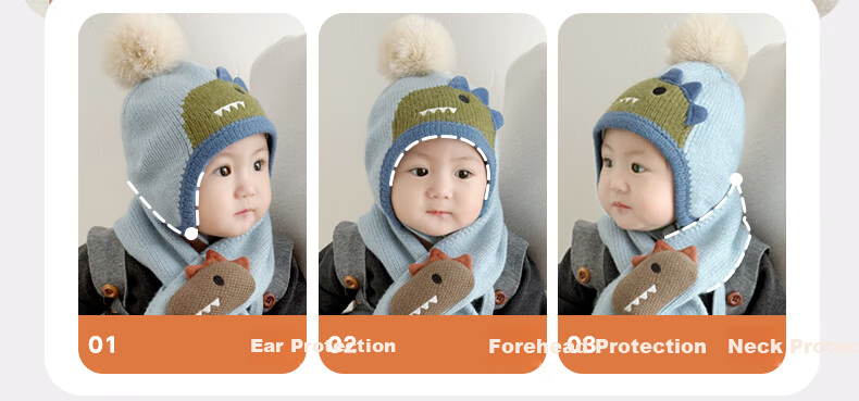 Benaxi Baby Hat Autumn Winter Boys Cute Knitted Hat Infant Winter Wool Hat Outdoor Ear Protection Hat Scarf 6