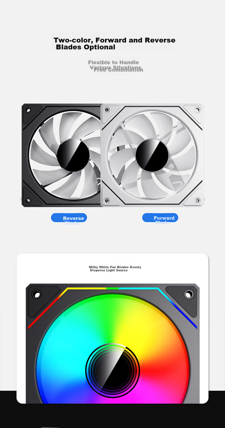 Aigo Aurora Z13 White Reverse Blade ARGB 5V 3-Pin Motherboard Sync 12CM PWM Temperature Control Computer Case Fan Infinite Mirror 3