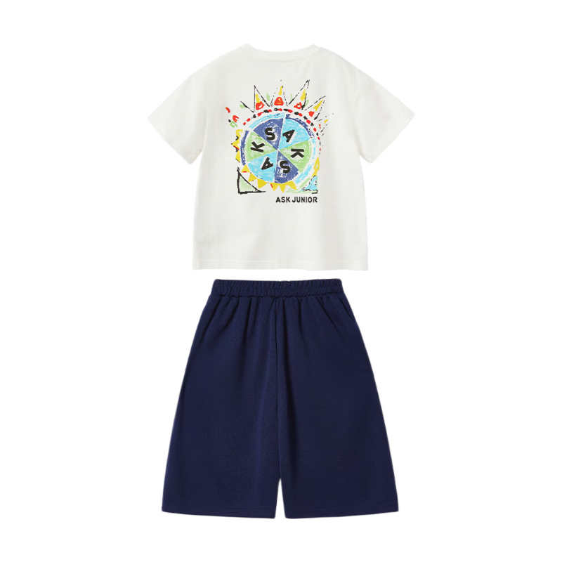 ASK JUNIOR Kids Set Summer Antibacterial Cooling Short Sleeve T-Shirt Boys Running Sports Shorts Two-Piece Ice Fabric Clothing