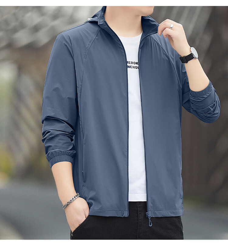 ROMON Men's Summer Thin Ice Silk Quick-Dry Breathable Outdoor Sun Protection Jacket 2601 Dark Blue 2X 12