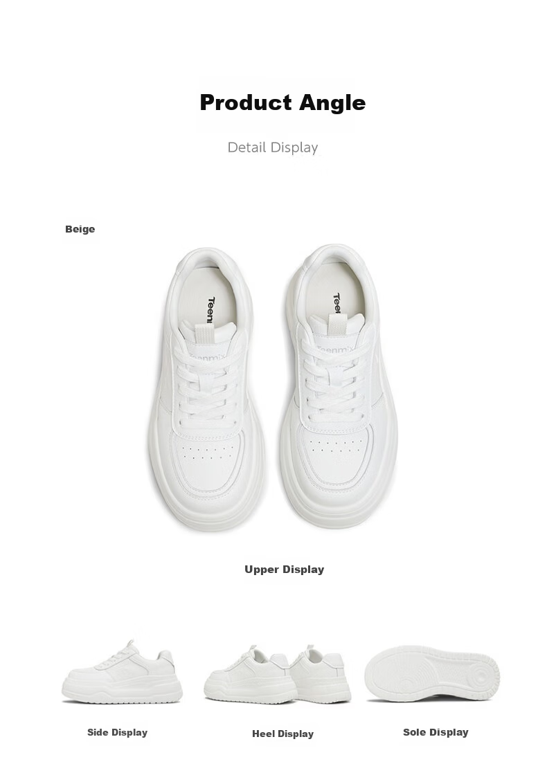 TEENMIX Women's White Thick-Soled Casual Sneakers 2026 Spring New T-Strap Style Size 36 15