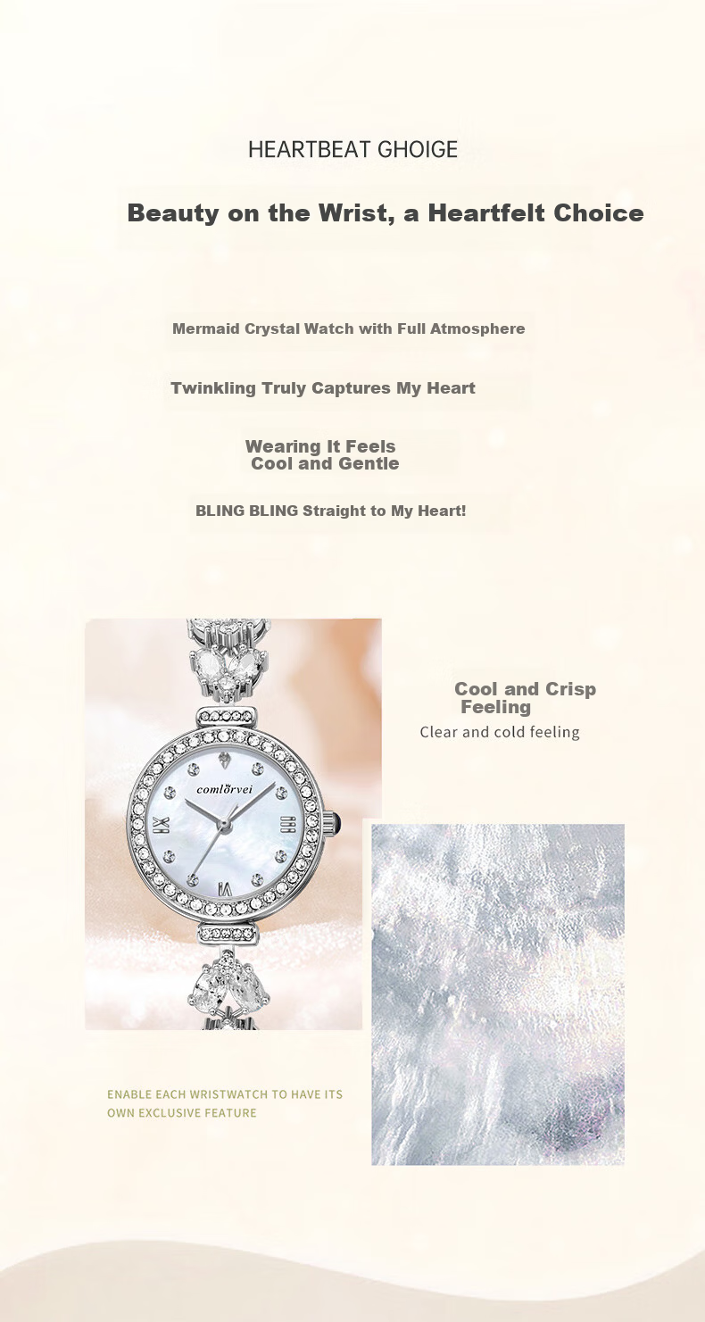 COMLORVEI Mermaid Heart-Shaped Diamond Inlaid Bracelet Watch Delicate Sweet Versatile Waterproof Quartz Fashion Ladies Student Wristwatch D692 2