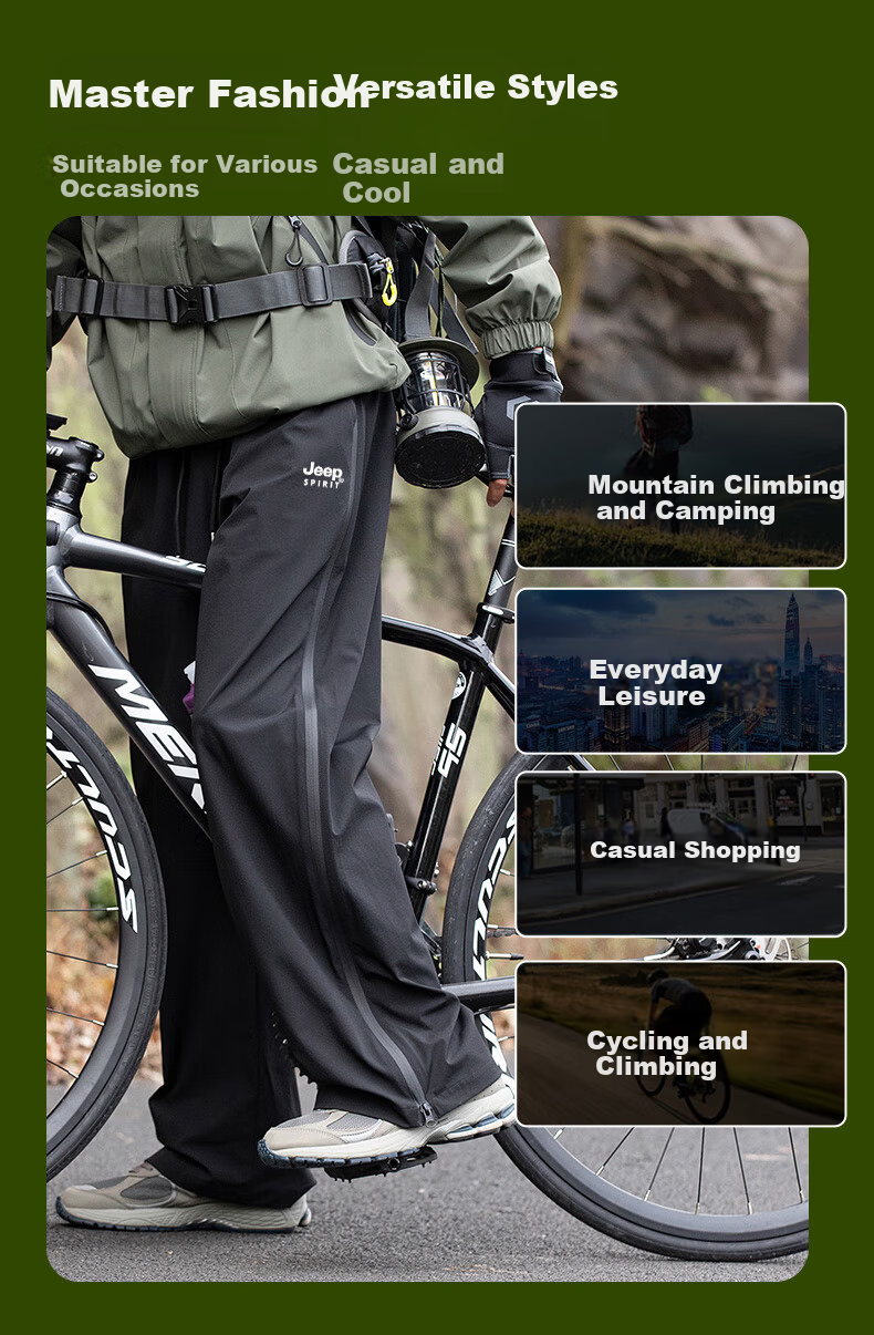 JEEP Men's Spring New Windproof Waterproof American Style Work Pants Skin-friendly Breathable Cycling Pants Cedar Green M 7