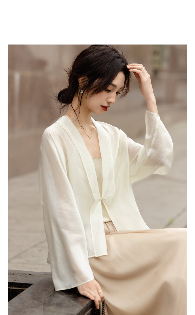 Demana [Refreshing Lyocell] Summer National Style New Chinese V-Neck Frog Button Loose Air-Conditioning Shirt Jacket for Women Premium Feel 8