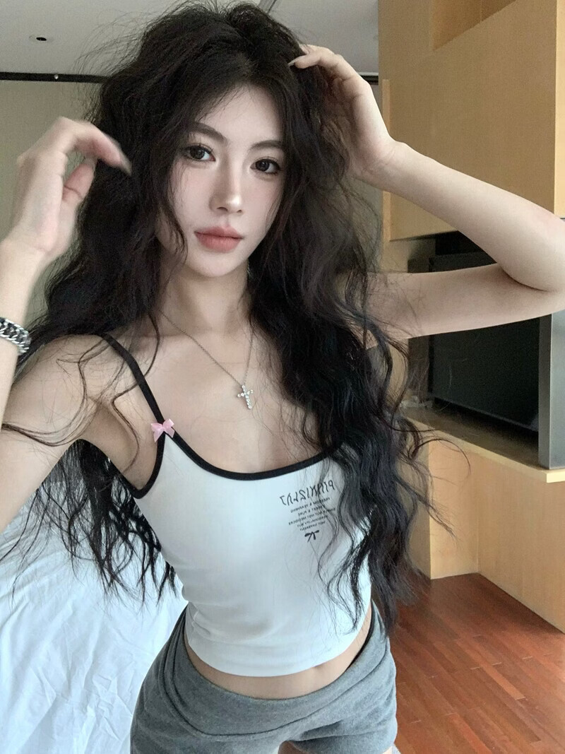 Modal Padded Bra Pure Sexy Girl Style Camisole Women Summer Sexy Letter Colorblock Print Slim Fit Outerwear Base Shirt 11