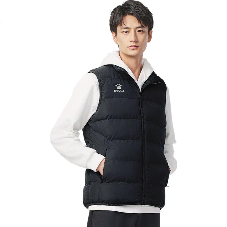 KELME Sports Cotton Vest for Men, Autumn And Winter Warm Commuter Sports Cold-Proof Sleeveless Cotton Waistcoat, Black, 5XL