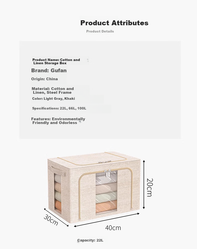Zhifan Japanese Tianshan Cotton Linen Storage Box Clothes Storage Bin Wardrobe Quilt Organizer Household Foldable Storage Box 20