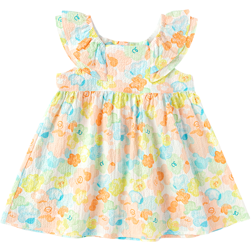 Balabala Girls Baby Dress Infant Dress 2026 Summer New Breathable French Style Floral Princess Dress