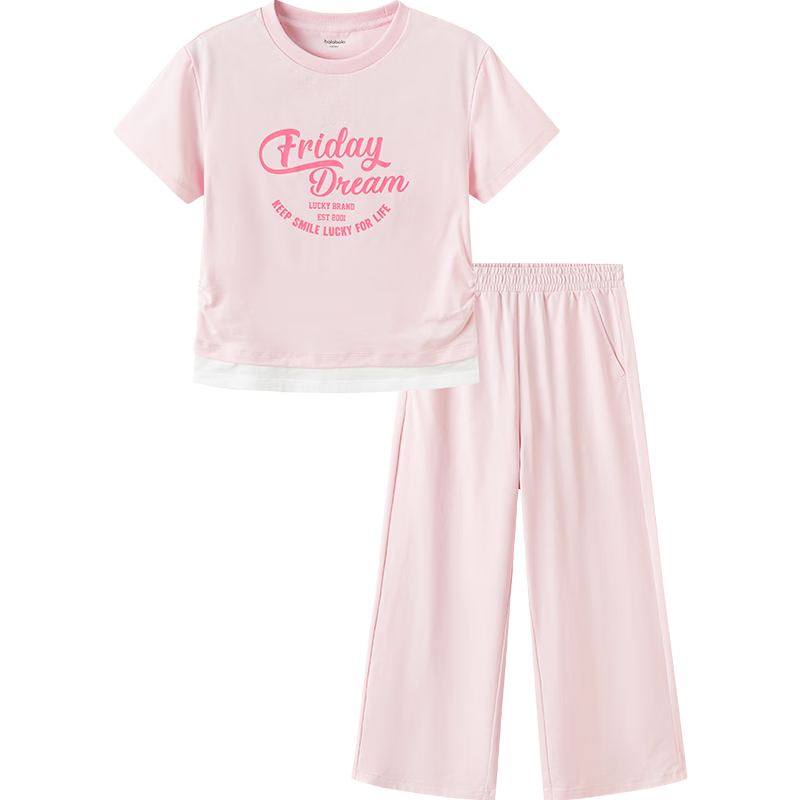 Balabala [balaOne] Girls' Short Sleeve Set Children's Big Kids Two-Piece 2026 Spring Summer Faux Two-Piece