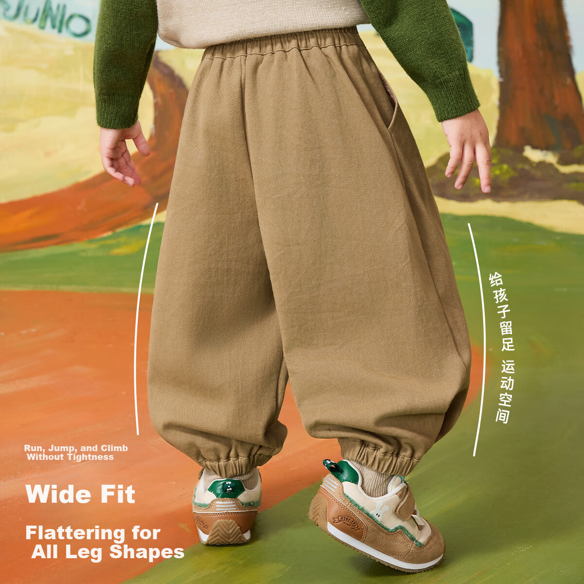 ASK JUNIOR Kids Pants Spring Toddler Solid Color Sports Pants Boys Brushed Casual Skin-friendly Long Pants Dark Khaki Size 90 4