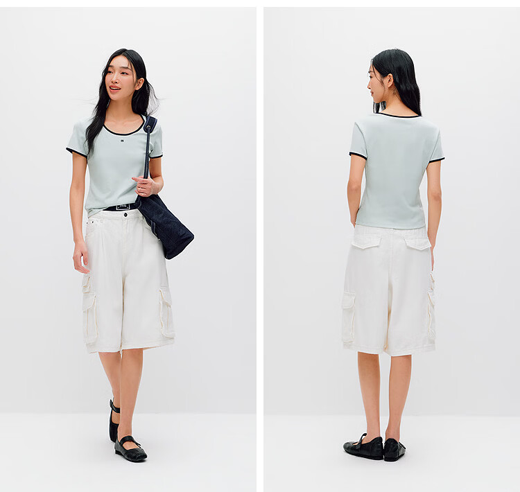 Semir Cooling T-Shirt | Mall Same Style Women's Summer Short Sleeve Color Block U-Neck Slim Fit 2026 Top 101326100003 19