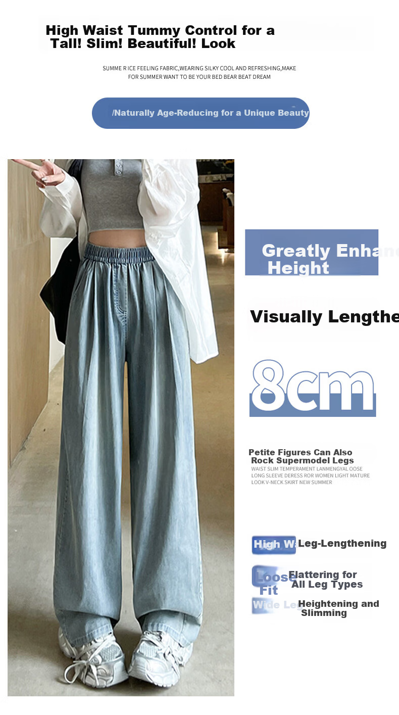 FitonTon Women's Casual Tencel Jeans 2026 New Spring Summer Loose Draped Wide-Leg Slimming Versatile Pants 4