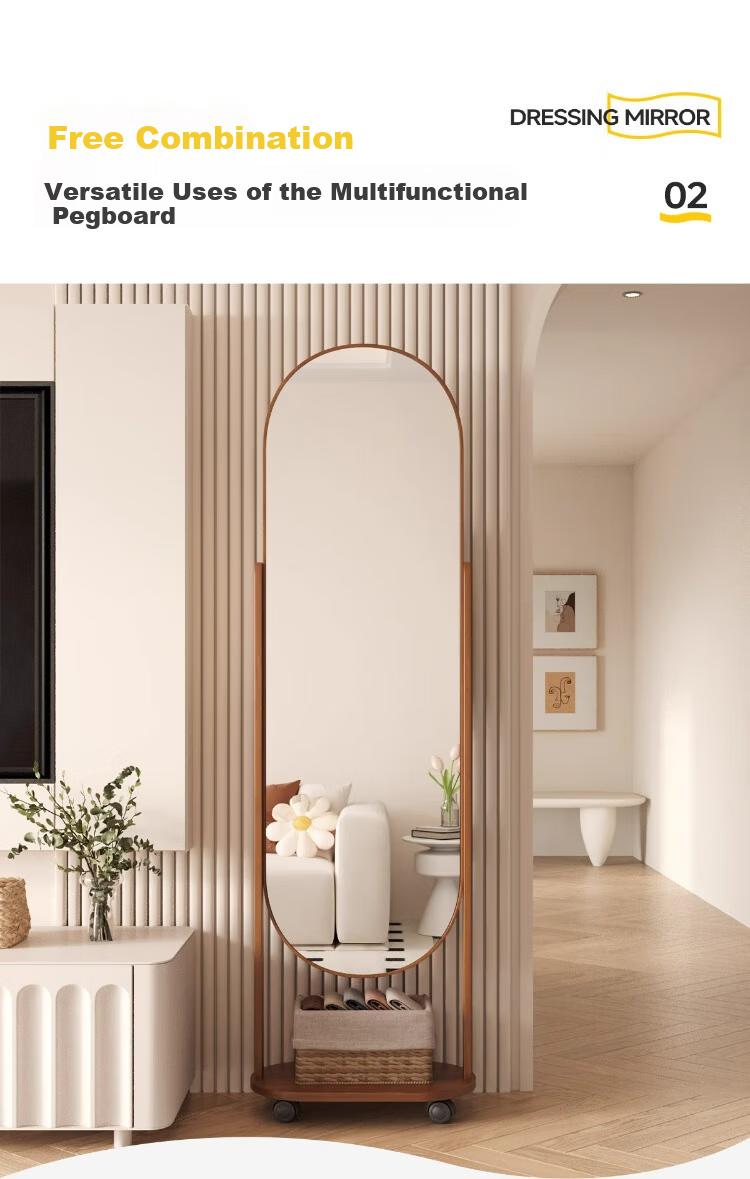 Millennium Mansion Pegboard Rotating Full-Length Mobile Floor Mirror with Integrated Clothes Rack 170*40 Walnut 4