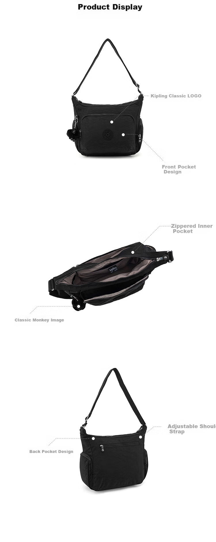 Kipling 2026 New Fashion Versatile Trendy Toggle Bag GABB Black Pinot Color Birthday Gift 2