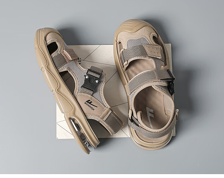 Warrior Men's Casual Sandals Thick Sole Sports Beach Shoes Anti-collision Slippers WSL(WZ)-1653 Khaki Size 39 1