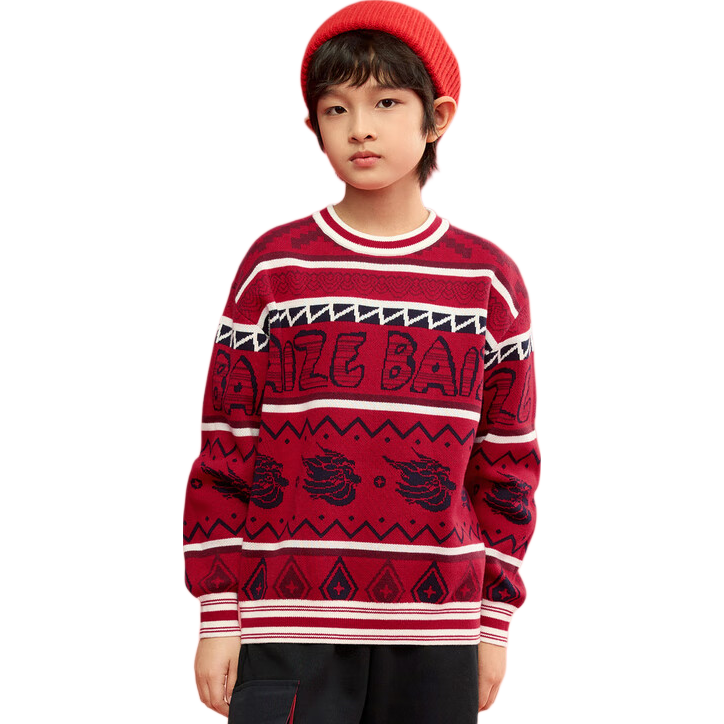 BALABALA Boys' Sweater Children's Knitwear 2025 New Year's Outfit Chinese-Style Knitted Sweater Jacquard Trendy 208125103102