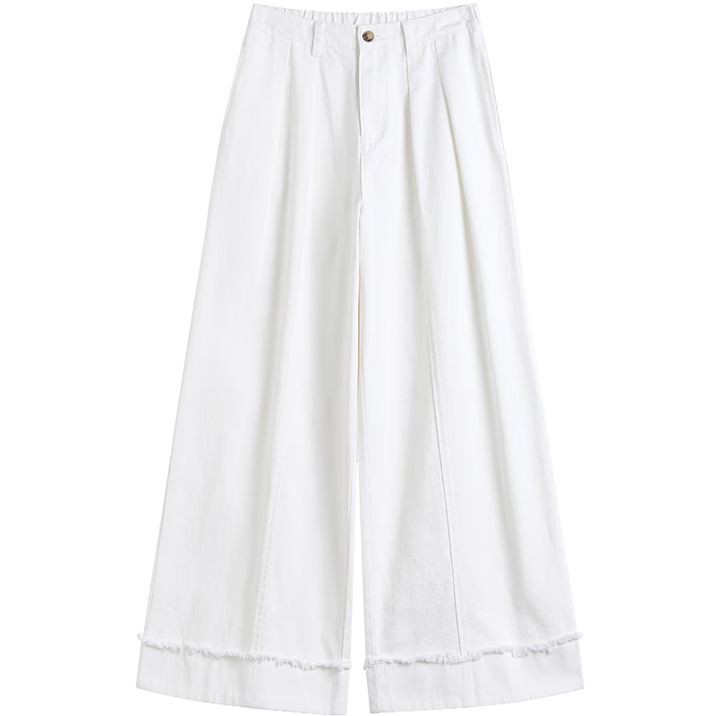 Demana Pure Cotton Breathable Summer Simple Style Wide Leg Cropped High Waist Slim Fit Raw Hem Women's Jeans