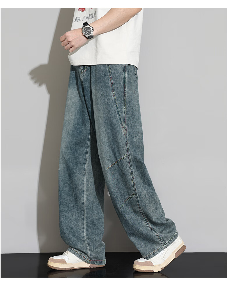 SWAMP AREA Lyocell Tencel Denim Jeans Men Summer Straight Loose Ice Silk Wide Leg Casual Pants K652 Black L 9
