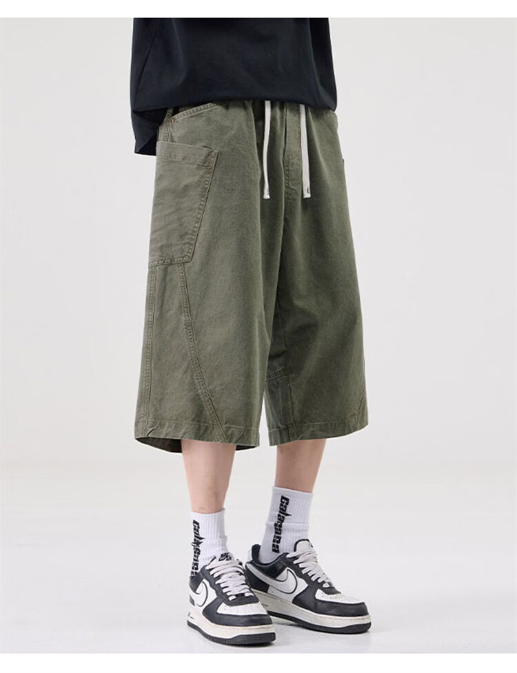 JEEP SPIRIT Men's Pure Cotton Work Shorts Summer Trendy Seven-Point Casual Pants Army Green XL 12