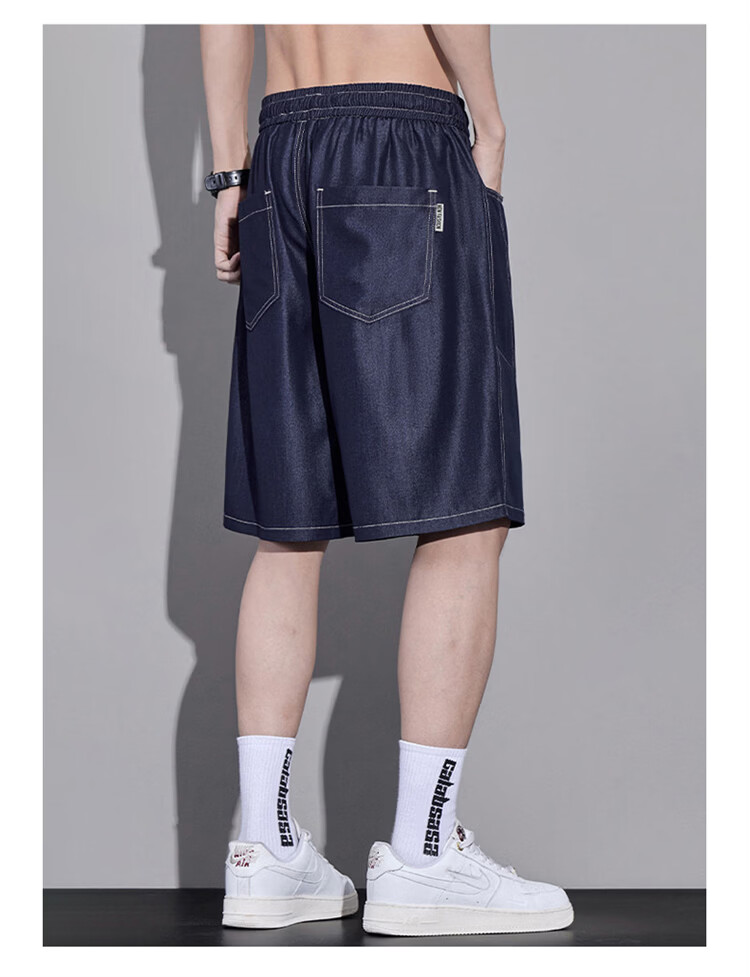 JEEP SPIRIT Men's Summer Loose Fit Blue Ice Silk Denim Shorts American Style Casual Mid-Length Pants M 2
