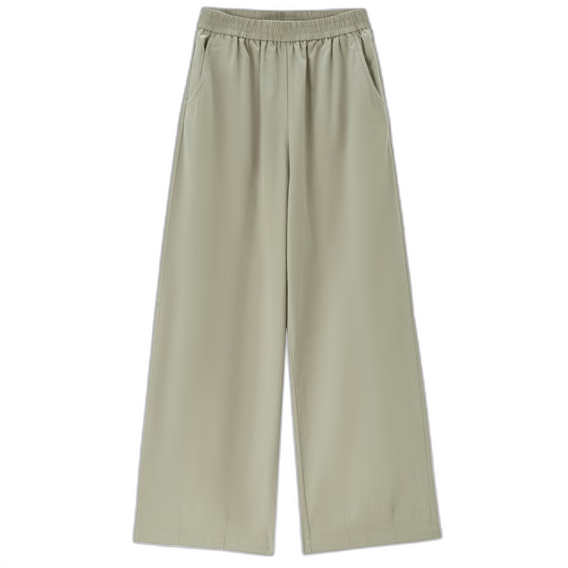 Giordano Women's Pants, Pure Cotton Lightweight Pleated Straight-Leg Trousers, Elastic Waist Casual Capri Pants, Women's 05425065