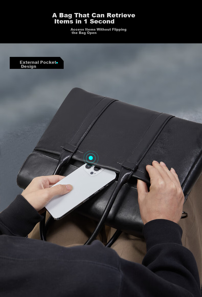 BVP Business Casual Leather Briefcase for Men Large Capacity Laptop Bag Shoulder Crossbody Bag 12