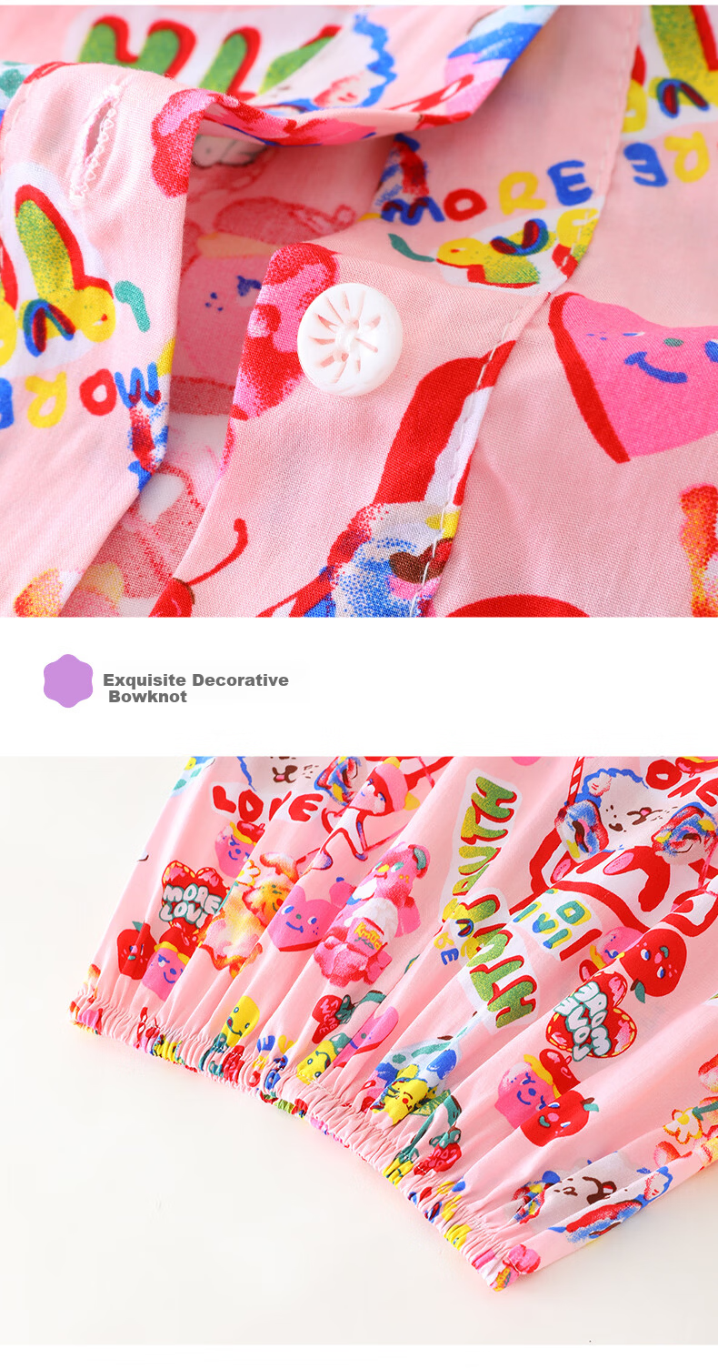 Purple Floral Language [Lyocell Series] Long Sleeve Cotton Silk Children's Pajamas Girls' Air Conditioning Homewear Pink 140 11