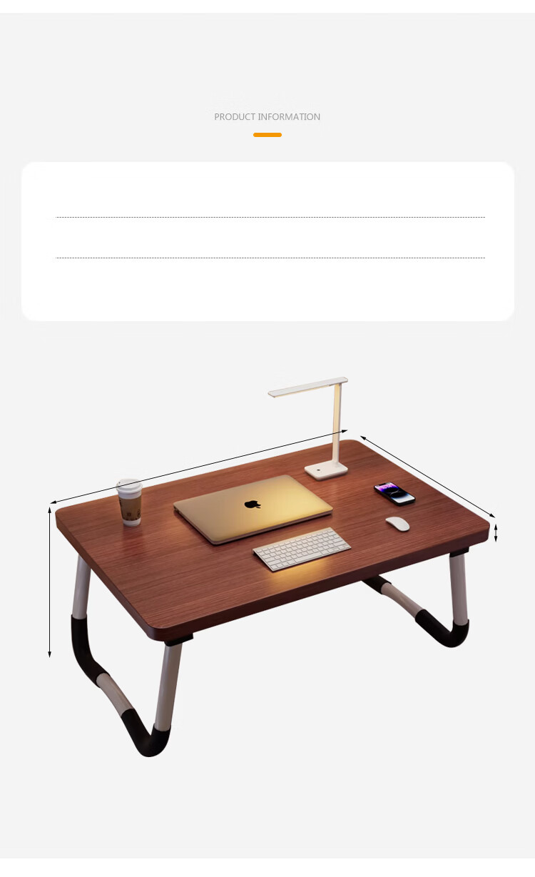 Huakai Star Bedside Small Table Bed Laptop Desk Study Writing Table BGZ692 Walnut Color 60*40CM 8