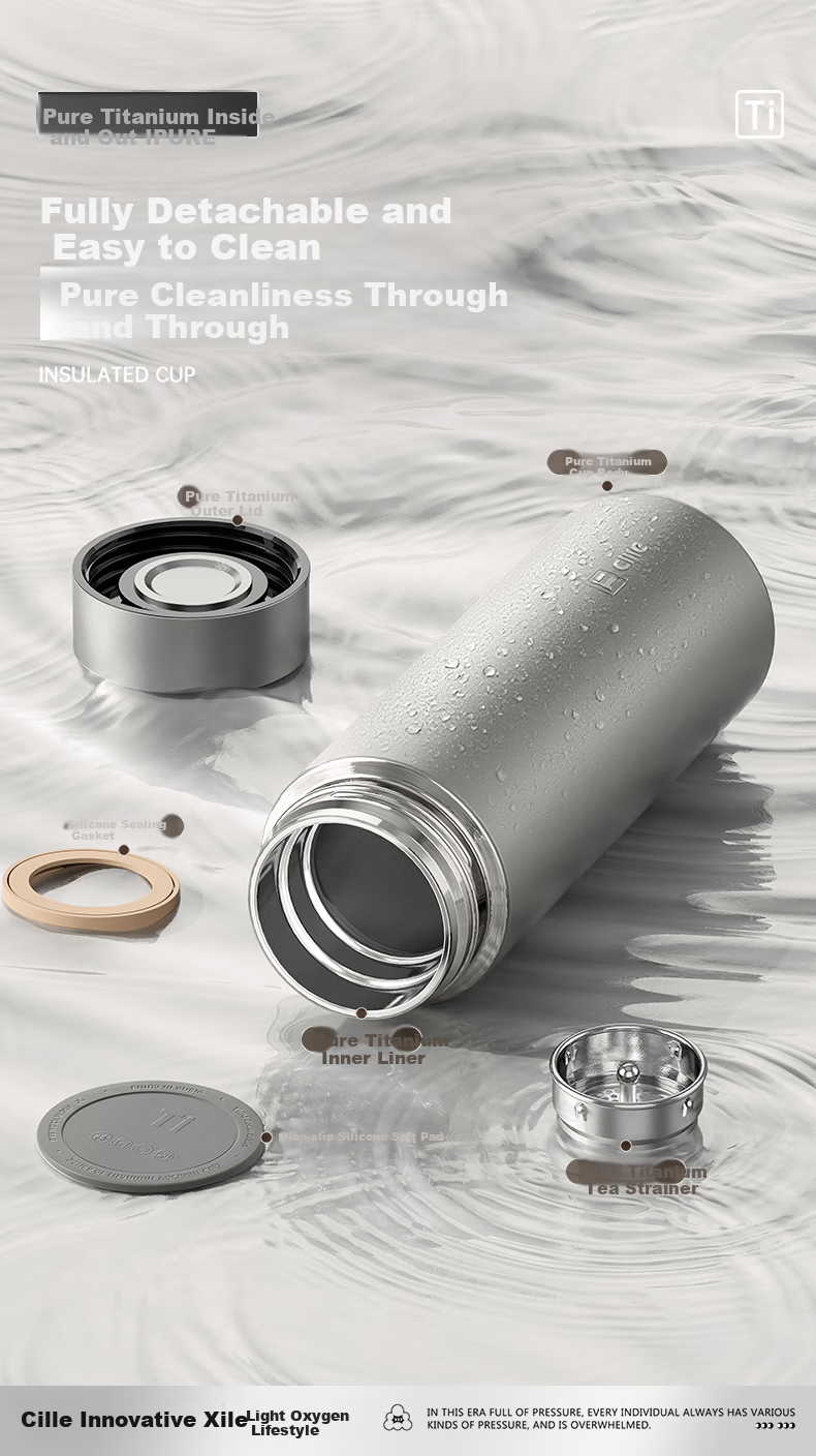 Xile Pure Titanium Insulated Tea Water Bottle with Tea Separation, Titanium Cup for Men, High-End Business Gift for Elders, Steeping Tea Cup 11