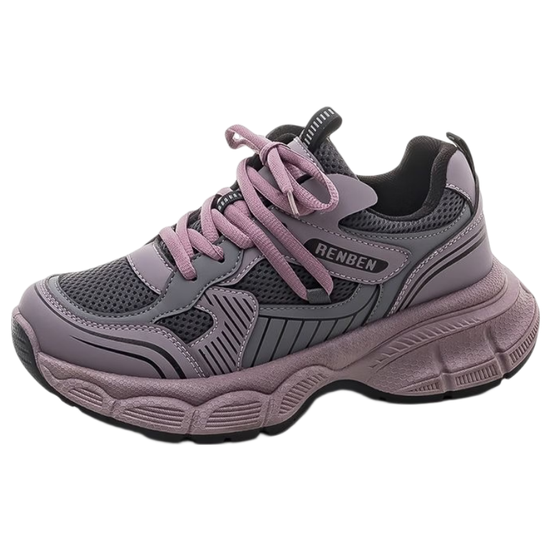 RENBEN Purple Vintage Platform Thick-Soled Height-Increasing Dad Sneakers for Women 2026 Spring New Casual Versatile Lightweight Black Sports Shoes