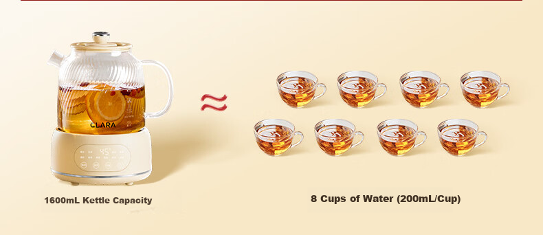 CLARA Glass Health Kettle 1L Temperature Control Tea Maker Electric Kettle for Office and Home (Standard Version) 4