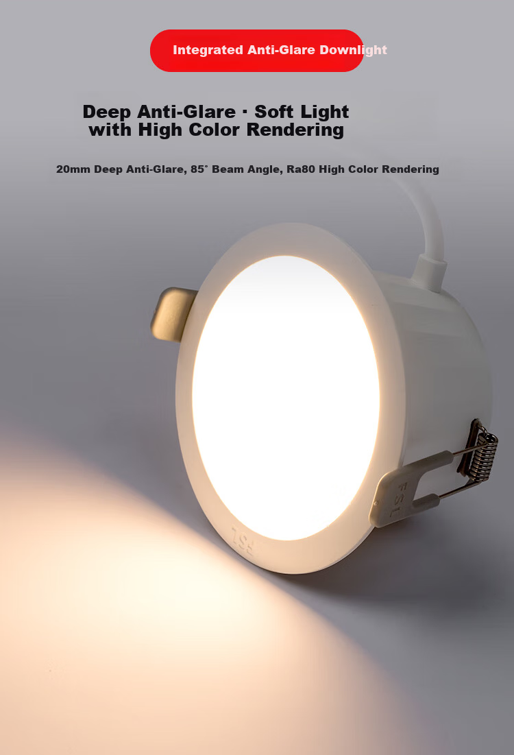 FSL Foshan Lighting LED Deep Anti-Glare Recessed Downlight Non-Main Light Home Living Room Ceiling Hole Light 6W Warm White Opening Size φ75mm 1