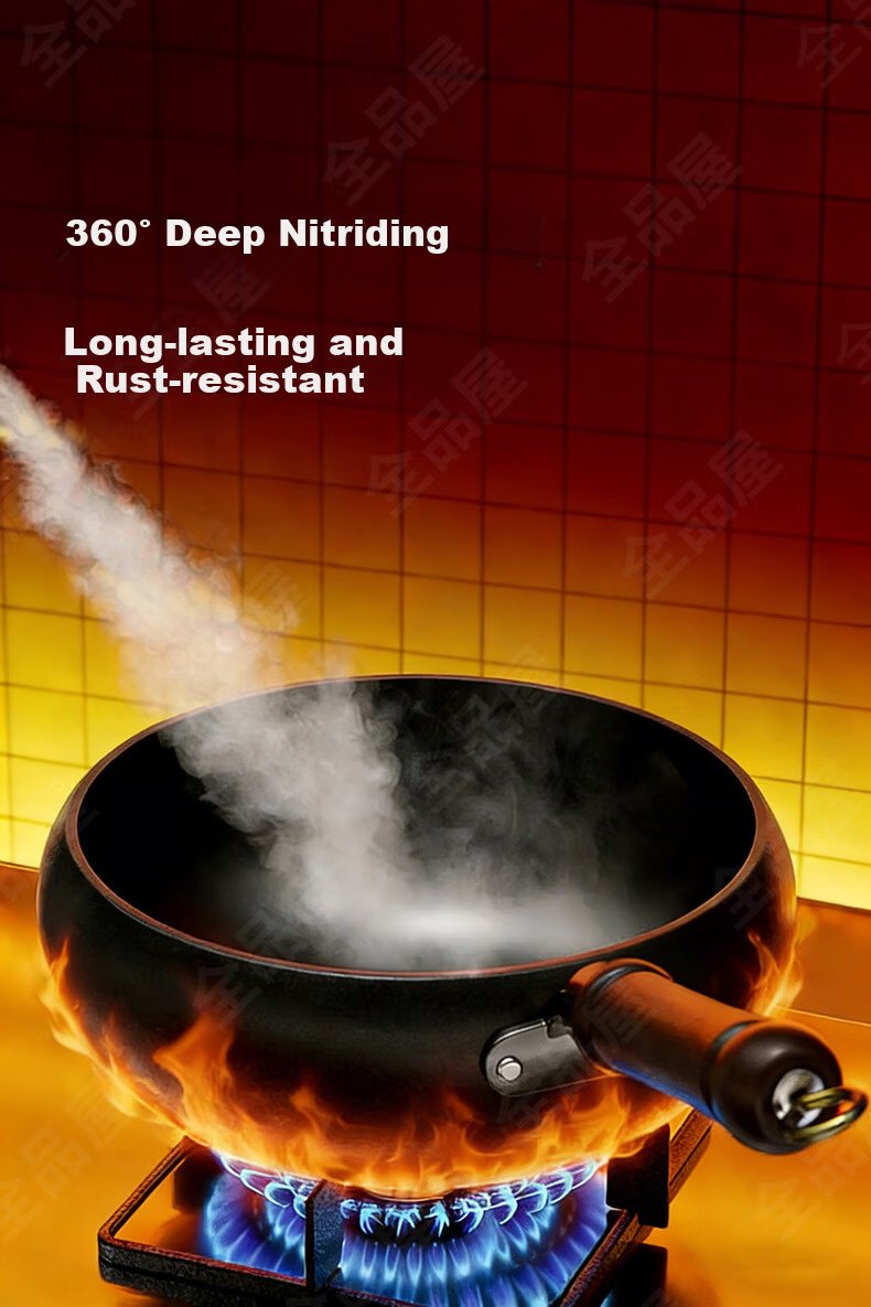 Quanpinwu 26cm Large Belly Iron Stir-Fry Pan Flat Bottom No Coating Non-Stick Rust-Free for Home Small Gas Stove Induction Cooker Seasoned 8