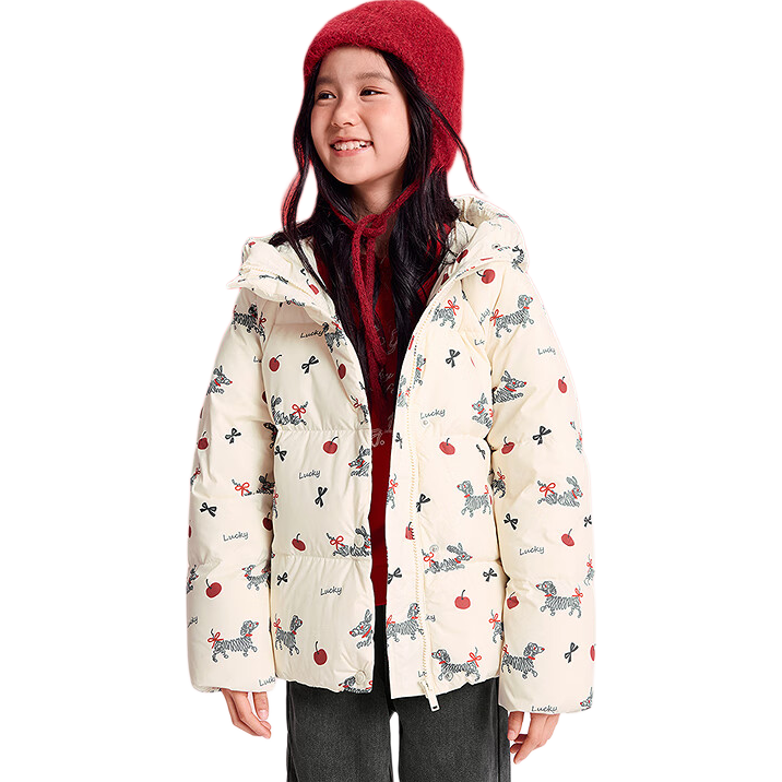 BALABALA Kids Down Jacket Girls 2025 New Spring Red New Year Outfit Sweet Coat Big Kids New Year Clothes