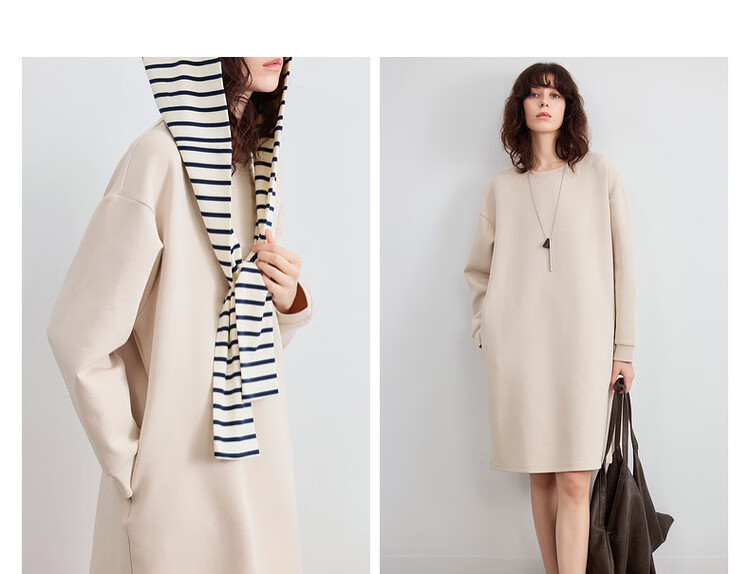 Demana Detachable Cape Hood Autumn Urban Casual Air Layer Crewneck Sweatshirt Dress Loose Slimming Women's Dress 7